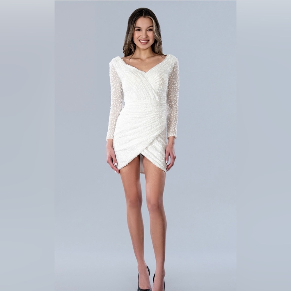 Stella Couture 22754 Elegant White Long Sleeve Dress